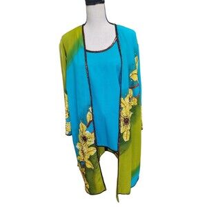Midnight Velvet 2 Piece Jacket/Tank Plus Size 1X Embellished Flowy